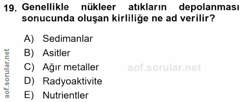 19. soru: Genellikle nükleer atıkların depolanması sonucunda oluşan kirliliğe ne ad verilir? A) Sedimanlar rular.net B) Asitler…