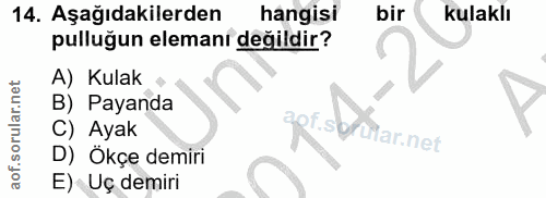 14. soru: Aşağıdakilerden hangisi bir kulaklı pulluğun elemanı değildir? A) Kulak B) Payanda C) Ayak cpf.s Mar.net D) Ökçe demi…