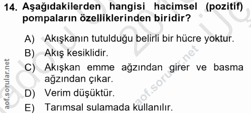 14. soru: Aşağıdakilerden hangisi hacimsel (pozitif) pompaların özelliklerinden biridir? A) Akışkanın tutulduğu belirli bir hüc…