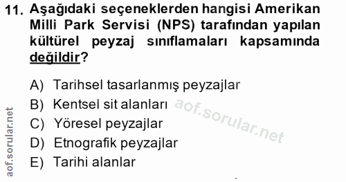 11. soru: Aşağıdaki seçeneklerden hangisi Amerikan Milli Park Servisi (NPS) tarafından yapılan kültürel peyzaj sınıflamaları ka…