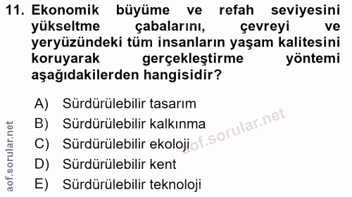 11. soru: Ekonomik büyüme ve refah seviyesini yükseltme çabalarını, çevreyi ve yeryüzündeki tüm insanların yaşam kalitesini kor…