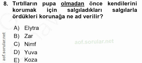 8. soru: Tırtılların pupa olmadan önce kendilerini korumak için salgiladikları salgılarla ördükleri korunağa ne ad verilir? A)…