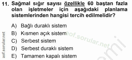 11. soru: Sağmal sığır sayısı özellikle 60 baştan fazla olan işletmeler için aşağıdaki planlama sistemlerinden hangisi tercih e…