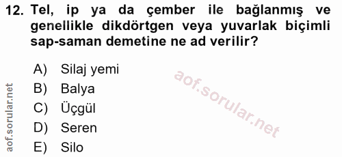 12. soru: Tel, ip ya da çember ile bağlanmış ve genellikle dikdörtgen veya yuvarlak biçimli sap-saman demetine ne ad verilir? A…