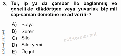 3. soru: Tel, ip ya da çember ile bağlanmış ve genellikle dikdörtgen veya yuvarlak biçimli sap-saman demetine ne ad verilir? A…