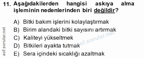 11. soru: Aşağıdakilerden hangisi askıya alma işleminin nedenlerinden biri değildir? A) Bitki bakım işlerini kolaylaştırmak B)…