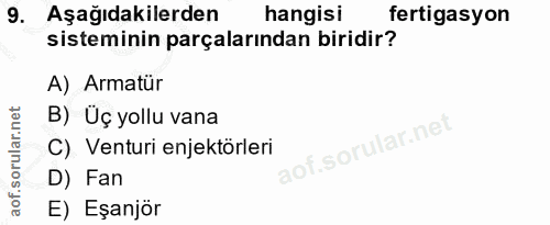 9. soru: Aşağıdakilerden hangisi fertigasyon sisteminin parçalarından biridir? A) Armatür B) Üç yollu vana lof. C) Venturi enj…