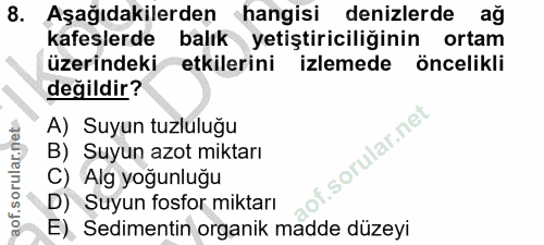 8. soru: Aşağıdakilerden hangisi denizlerde ağ kafeslerde balık yetiştiriciliğinin ortam üzerindeki etkilerini izlemede önceli…