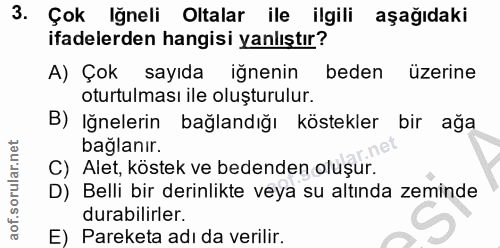 3. soru: Çok Iğneli Oltalar ile ilgili aşağıdaki ifadelerden hangisi yanlıştır? A) Çok sayıda iğnenin beden üzerine oturtulmas…