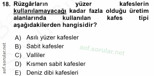 18. soru: Rüzgârların yüzer kafeslerin kullanılamayacağı kadar fazla olduğu üretim alanlarında kullanılan kafes tipi aşağıdakil…