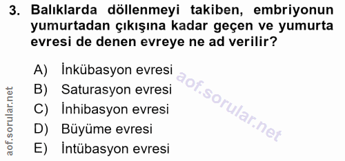 3. soru: Balıklarda döllenmeyi takiben, embriyonun yumurtadan çıkışına kadar geçen ve yumurta evresi de denen evreye ne ad ver…