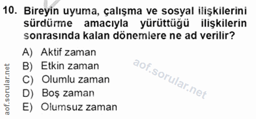 10. soru: Bireyin uyuma, çalışma ve sosyal ilişkilerini sürdürme amacıyla yürüttüğü ilişkilerin sonrasında kalan dönemlere ne a…