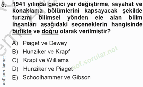 5. soru: 1941 yılında geçici yer değiştirme, seyahat ve konaklama, bölümlerini kapsayacak şekilde turizmi bilimsel yönden ele…