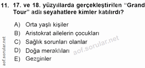 11. soru: 17. ve 18. yüzyıllarda gerçekleştirilen "Grand Tour" adiı seyahatlere kimler katılırdı? A) Orta yaşlı kişiler B) Aris…