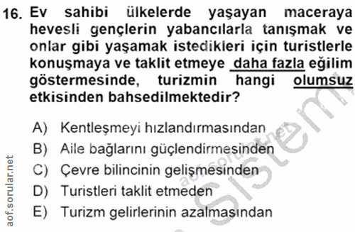 16. soru: Ev sahibi ülkelerde yaşayan maceraya hevesli gençlerin yabancılarla tanışmak ve onlar gibi yaşamak istedikieri için t…