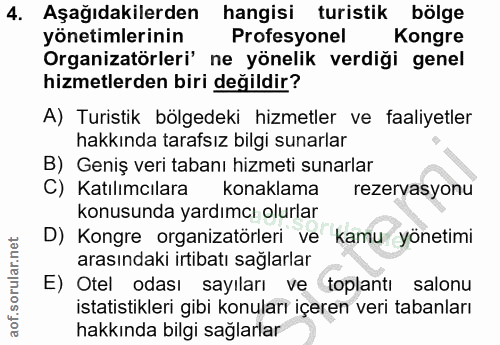 4. soru: Aşağıdakilerden hangisi turistik bölge yönetimlerinin Profesyonel Kongre Organizatörleri' ne yönelik verdiği genel hi…
