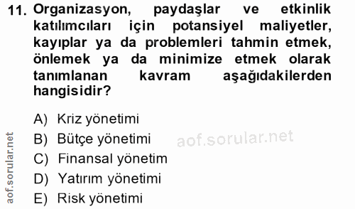 11. soru: Organizasyon, paydaşlar ve etkinlik katılımcıları için potansiyel maliyetler, kayıplar ya da problemleri tahmin etmek…