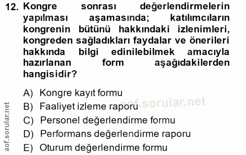 12. soru: Kongre sonrası değerlendirmelerin yapılması aşamasında; katılımcıların kongrenin bütünü hakkındaki izlenimleri, kongr…
