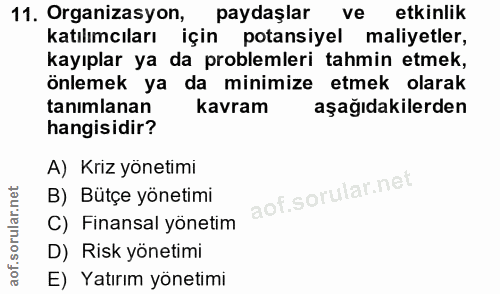 11. soru: Organizasyon, paydaşlar ve etkinlik katılımcıları için potansiyel maliyetler, kayıplar ya da problemleri tahmin etmek…