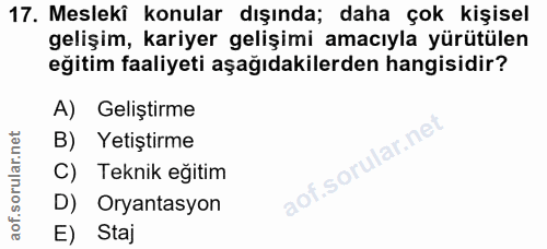 17. soru: Mesleki konular dışında; daha çok kişisel gelişim, kariyer gelişimi amacıyla yürütülen eğitim faaliyeti aşağıdakilerd…