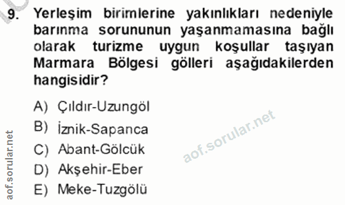 9. soru: Yerleşim birimlerine yakınlıkları nedeniyle barınma sorununun yaşanmamasına bağlı olarak turizme uygun koşullar taşıy…