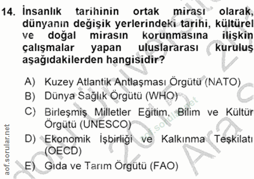 14. soru: İnsanlık tarihinin ortak mirası® olarak, dünyanın değişik yerlerindeki tarihi, kültürel ve doğal mirasın korunmasına…