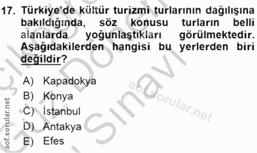 17. soru: Türkiye'de kültür turizmi turlarının dağılışına bakıldığında, söz konusu turların belli alanlarda/ yoğunlaştıkları gö…