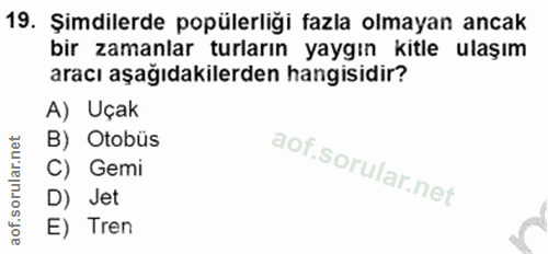 19. soru: Şimdilerde popülerliği fazla olmayan ancak bir zamanlar turların yaygın kitle ulaşım aracı aşağıdakilerden hangisidir…