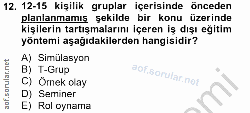 12. soru: 12-15 kişilik gruplar içerisinde önceden planlanmamış şekilde bir konu üzerinde kişilerin tartışmalarını içeren iş dı…