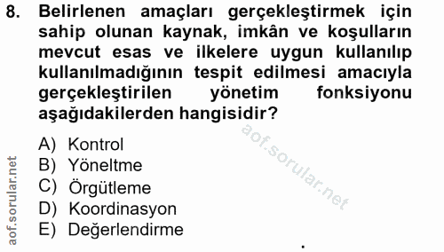 8. soru: Belirlenen amaçları gerçekleştirmek için sahip olunan kaynak, imkân ve koşulların mevcut esas ve ilkelere uygun kulla…