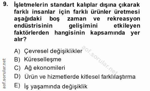 9. soru: İşletmelerin standart kalıplar dışına çıkarak farklı insanlar için farklı ürünler üretmesi aşağıdaki boş zaman ve rek…