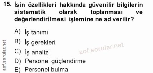 15. soru: İşin özellikleri hakkında güvenilir bilgilerin sistematik olarak toplanması ve değerlendirilmesi işlemine ne ad veril…