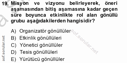 19. soru: Misyon ve vizyonu belirleyerek, öneri aşamasından bitiş aşamasına kadar geçen süre boyunca etkinlikte rol alan gönüll…