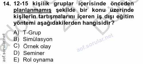14. soru: 12-15 kişilik gruplar içerisinde önceden planlanmamış şekilde bir konu üzerinde kişilerin tartışmalarını içeren iş dı…