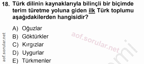 18. soru: Türk dillinin kaynaklarıyla bilinçli bir biçimde terim türetme yoluna giden ilk Türk toplumu aşağıdakilerden hangisid…