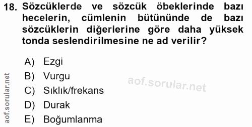 18. soru: Sözcüklerde ve sözcük öbeklerinde bazı hecelerin, cümlenin bütününde de bazı sözcüklerin diğerlerine göre daha yüksek…