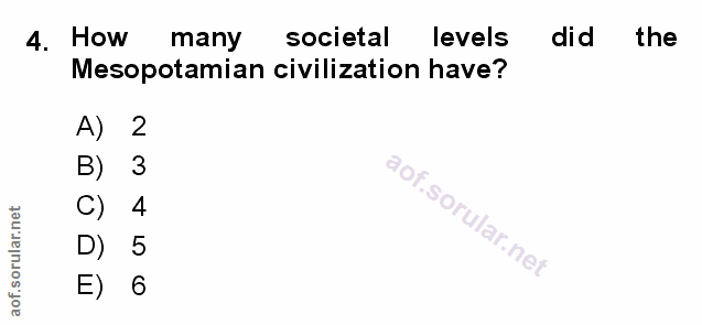 4. soru: How many societal levels did the Mesopotamian civilization have? A) 2 B) 3 C) 4 D) 5 E) 6