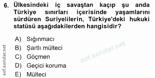6. soru: Ülkesindeki iç savaştan kaçıp șu anda Türkiye sınırları içerisinde yaşamlarını sürdüren Suriyelilerin, Türkiye'deki h…