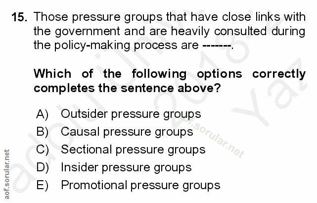15. soru: Those pressure groups that have close links with the government and are heavily consulted during the policy-making pr…