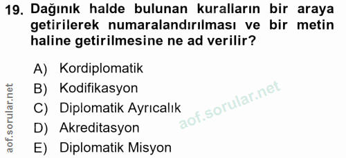 19. soru: Dağınık halde bulunan kuralların bir araya getirilerek numaralandırılması ve bir metin haline getirilmesine ne ad ver…