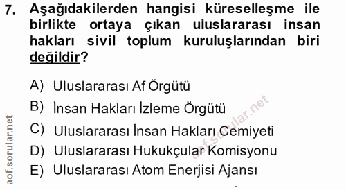 7. soru: Aşağıdakilerden hangisi küreselleşme ile birlikte ortaya çıkan uluslararası insan hakları sivil toplum kuruluşlarında…