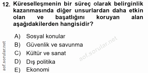 12. soru: Küreselleşmenin bir süreç olarak belirginlik kazanmasında diğer unsurlardan daha etkin olan ve başatlığını koruyan al…