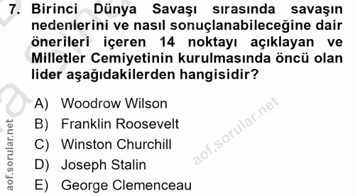 7. soru: Birinci Dünya Savaşı sırasında savaşın nedenlerini ve nasıl sonuçlanabileceğine dair önerileri içeren 14 noktayı açık…