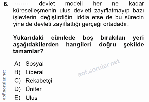 6. soru: devlet modeli her ne kadar küreselleşmenin ulus devleti zayıflatmayıp bazı işlevlerini değiştirdiğini iddia etse de b…