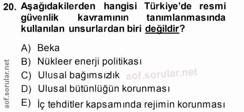 20. soru: Aşağıdakilerden hangisi Türkiye'de resmi güvenlik kavraminın tanımlanmasında kullanılan unsurlardan biri değildir? A)…