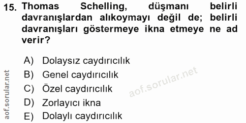 15. soru: Thomas Schelling, düşmanı belirli davranışlardan alıkoymayı değil de; belirli davranışları göstermeye ikna etmeye ne…