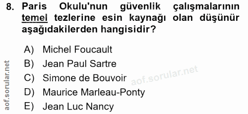 8. soru: Paris Okulu'nun güvenlik çalışmalarının temel tezlerine esin kaynağı olan düşünür aşağıdakilerden hangisidir? A) Mich…