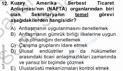 12. soru: Kuzey Amerika Serbest Ticaret Anlaşması'nın (NAFTA) organlarından biri olan Sekretaryanın temel görevi aşağıdakilerde…