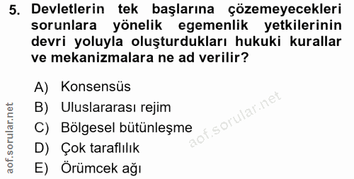 5. soru: Devletlerin tek başlarına çözemeyecekleri sorunlara yönelik egemenlik yetkilerinin devri yoluyla oluşturdukları hukuk…