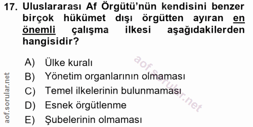 17. soru: Uluslararası Af Örgütü'nün kendisini benzer birçok hükümet dışı örgütten ayıran en önemli çalışma ilkesi aşağıdakiler…